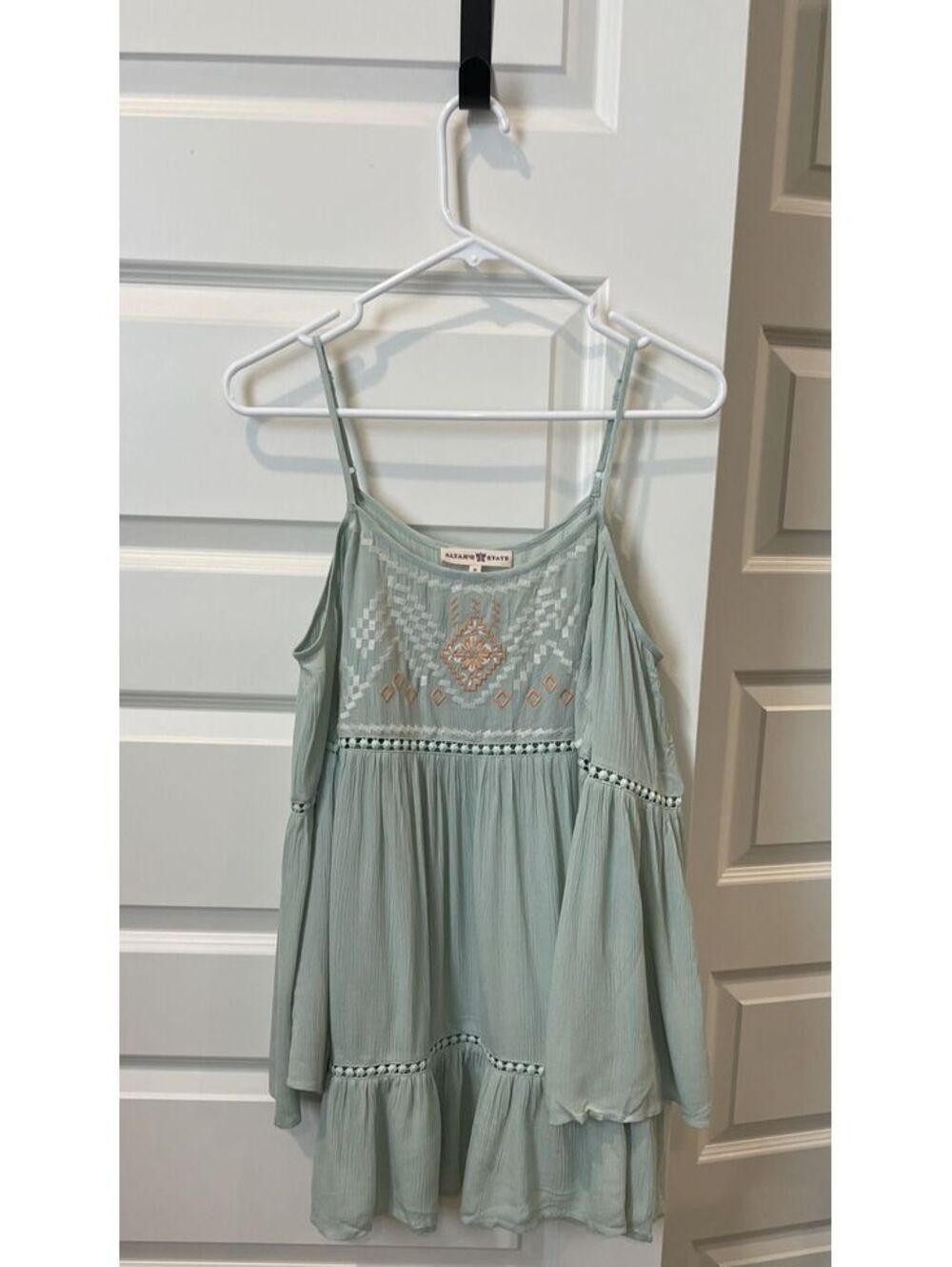 Altard State Light Green Embroidered Cold Shoulder Dress